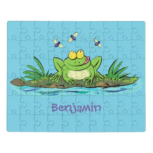 Cute green hungry frog cartoon illustration jigsaw puzzle