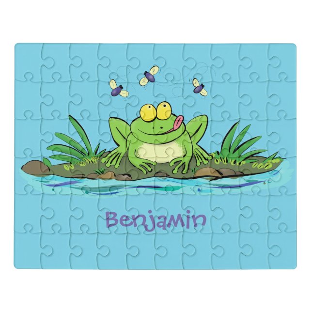 Cute green hungry frog cartoon illustration jigsaw puzzle (Puzzle Horizontal)