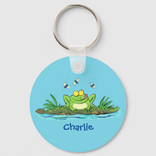Cute green hungry frog cartoon illustration keychain