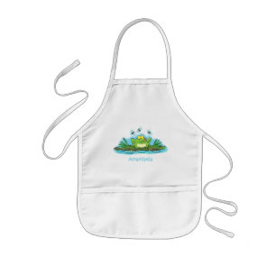 Cute green hungry frog cartoon illustration kids' apron