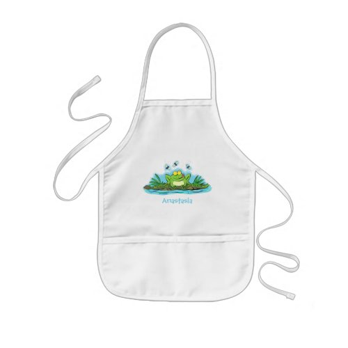 Cute green hungry frog cartoon illustration kids apron