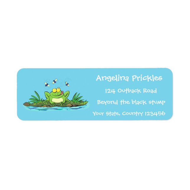 Cute green hungry frog cartoon illustration label (Front)