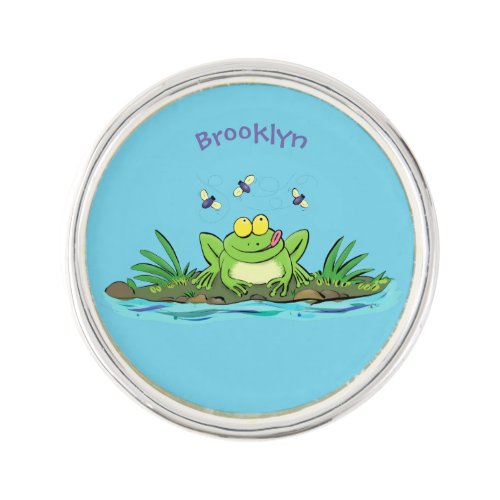 Cute green hungry frog cartoon illustration lapel pin