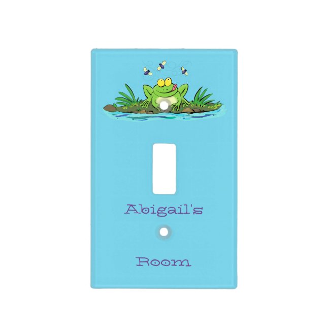 Cute green hungry frog cartoon illustration light switch cover (Front)