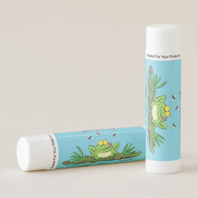 Cute green hungry frog cartoon illustration lip balm (Front)