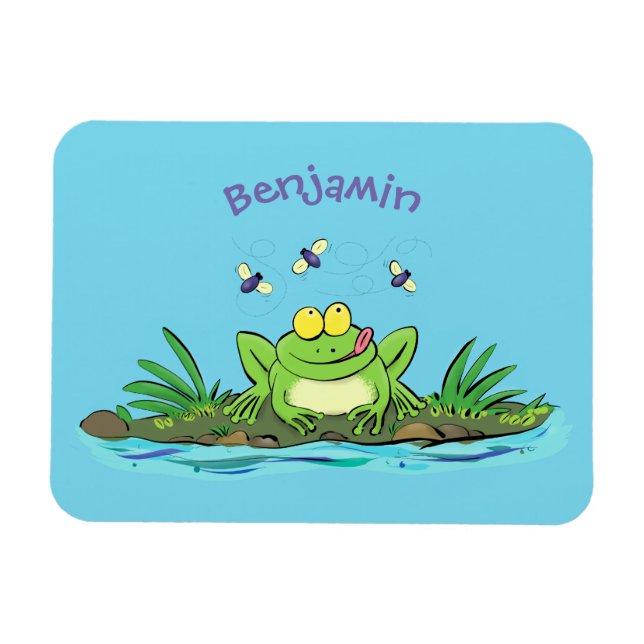 Cute green hungry frog cartoon illustration magnet (Horizontal)