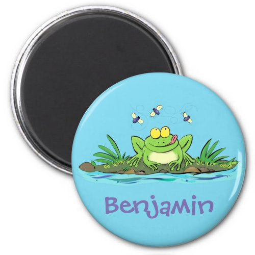 Cute green hungry frog cartoon illustration magnet