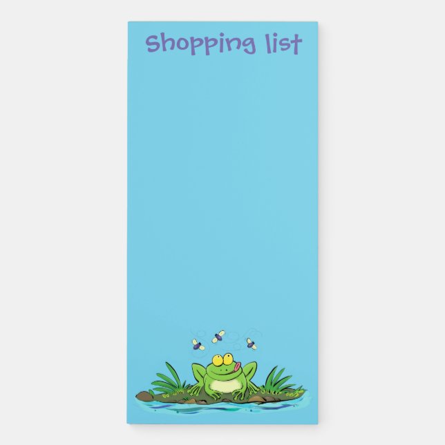 Cute green hungry frog cartoon illustration magnetic notepad (Front)