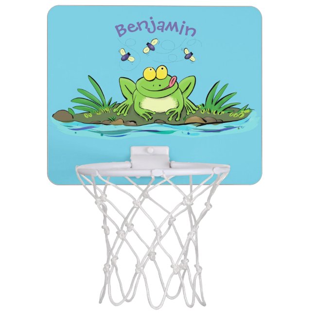 Cute green hungry frog cartoon illustration mini basketball hoop (Front)
