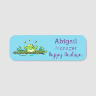 Cute green hungry frog cartoon illustration name tag