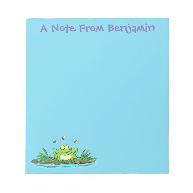 Cute green hungry frog cartoon illustration notepad (Front)
