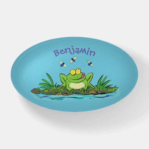 Cute green hungry frog cartoon illustration paperweight