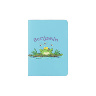 Cute green hungry frog cartoon illustration passport holder