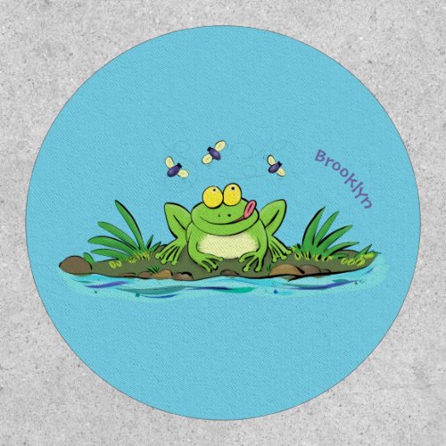 Cute green hungry frog cartoon illustration patch