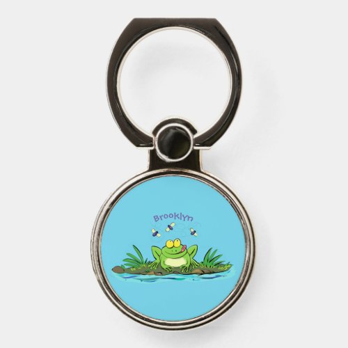 Cute green hungry frog cartoon illustration phone ring stand
