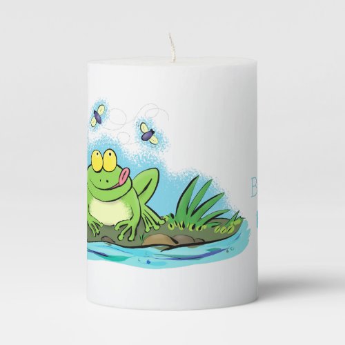 Cute green hungry frog cartoon illustration pillar candle