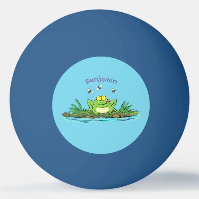 Cute green hungry frog cartoon illustration ping pong ball (Front)