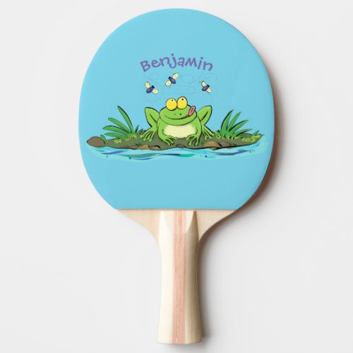 Cute green hungry frog cartoon illustration ping pong paddle