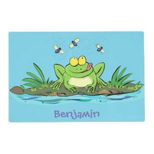 Cute green hungry frog cartoon illustration placemat