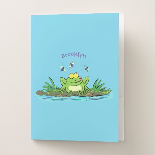Cute green hungry frog cartoon illustration pocket folder
