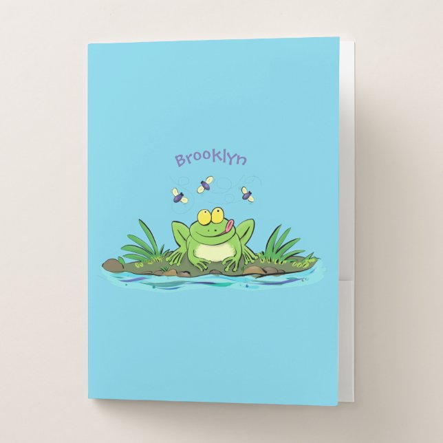 Cute green hungry frog cartoon illustration pocket folder (Front)