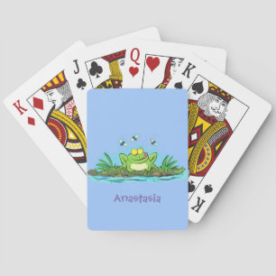 Cute green hungry frog cartoon illustration poker cards