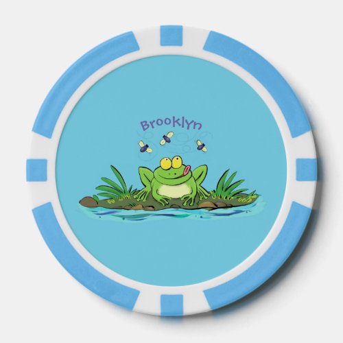 Cute green hungry frog cartoon illustration  poker chips