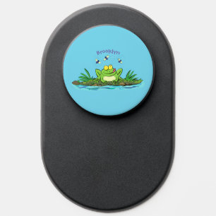 Cute green hungry frog cartoon illustration PopSocket
