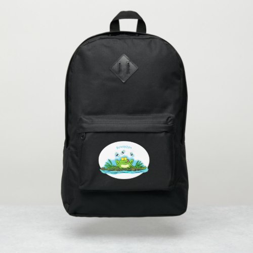 Cute green hungry frog cartoon illustration port authority backpack