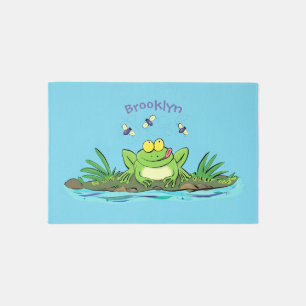 Cute green hungry frog cartoon illustration rug