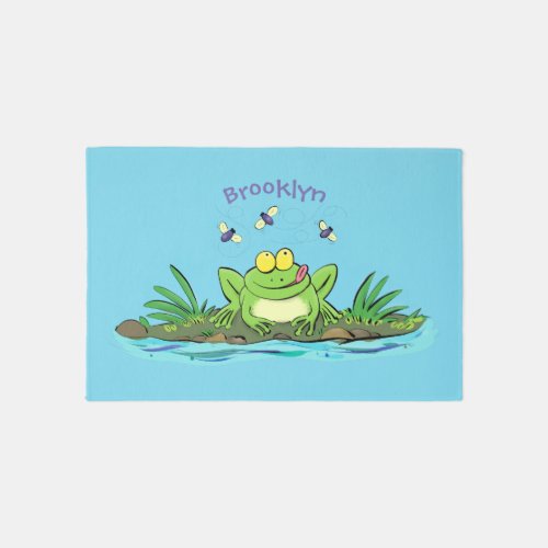 Cute green hungry frog cartoon illustration  rug