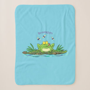 Cute green hungry frog cartoon illustration sherpa blanket