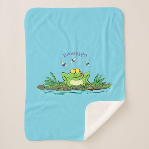 Cute green hungry frog cartoon illustration  sherpa blanket