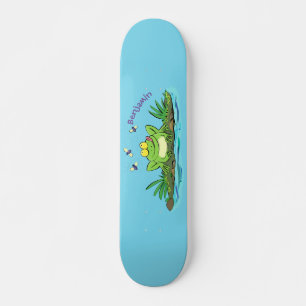 Cute green hungry frog cartoon illustration skateboard