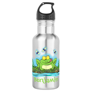 Cute green hungry frog cartoon illustration stainless steel water bottle