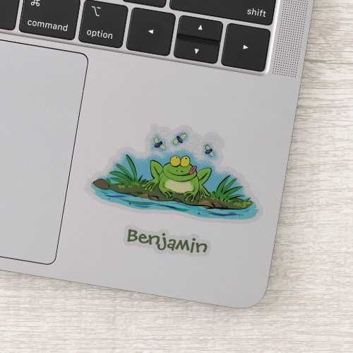 Cute green hungry frog cartoon illustration sticker