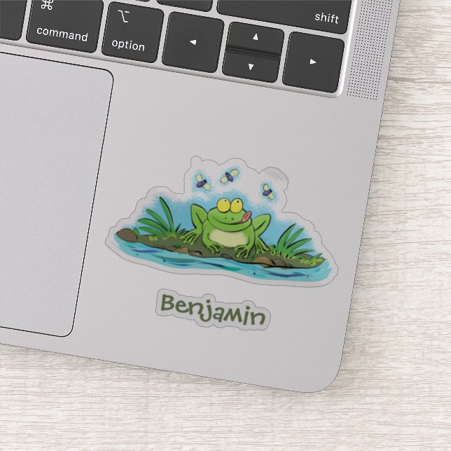 Cute green hungry frog cartoon illustration sticker (Detail)