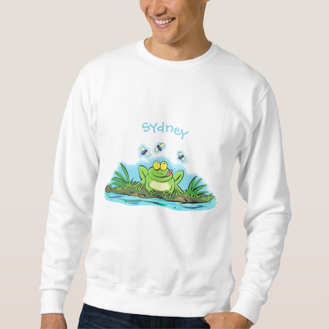 Cute green hungry frog cartoon illustration sweatshirt (Front)