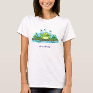 Cute green hungry frog cartoon illustration T-Shirt