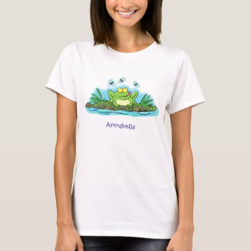 Cute green hungry frog cartoon illustration T_Shirt