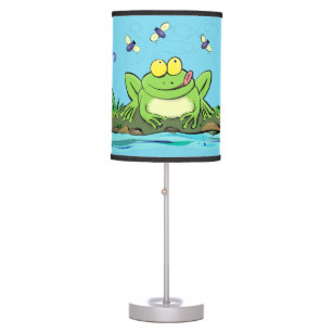 Cute green hungry frog cartoon illustration table lamp