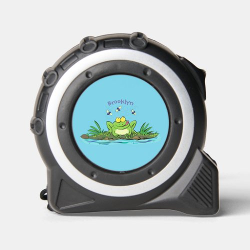 Cute green hungry frog cartoon illustration  tape measure