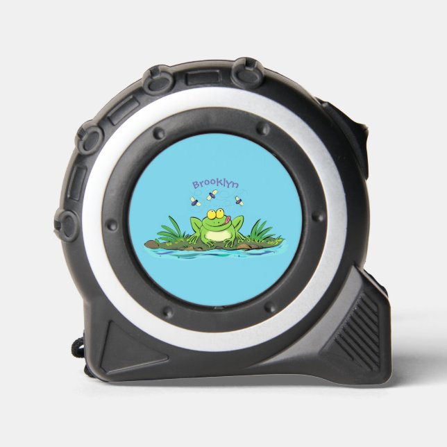 Cute green hungry frog cartoon illustration  tape measure (Front)