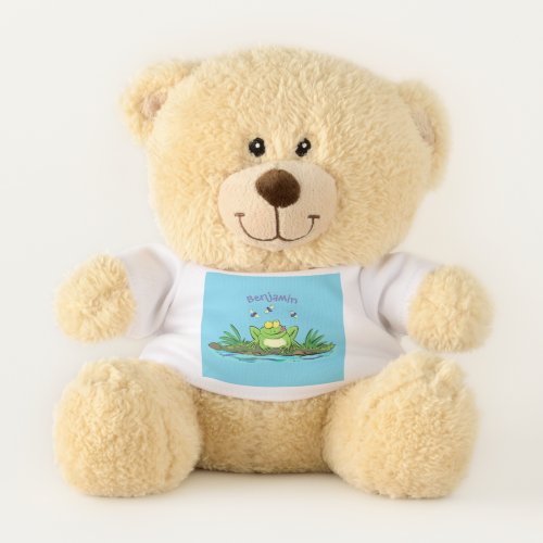 Cute green hungry frog cartoon illustration teddy bear