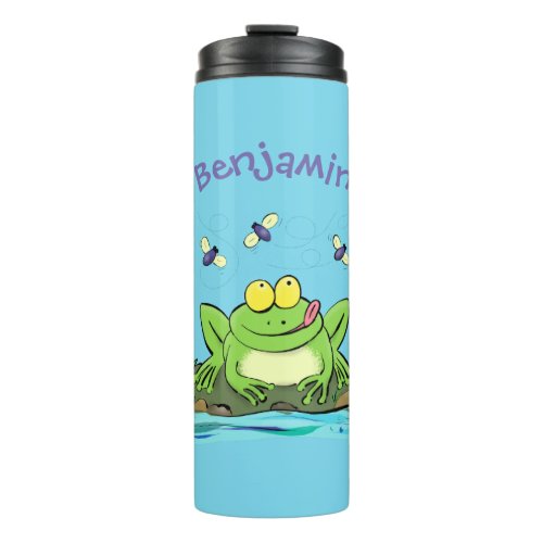 Cute green hungry frog cartoon illustration thermal tumbler