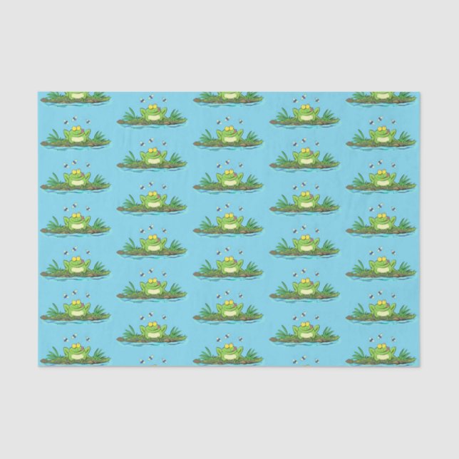 Cute green hungry frog cartoon illustration tissue paper (Front)