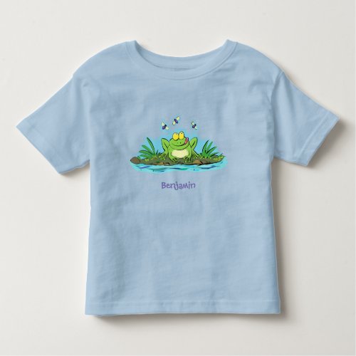 Cute green hungry frog cartoon illustration toddler t_shirt