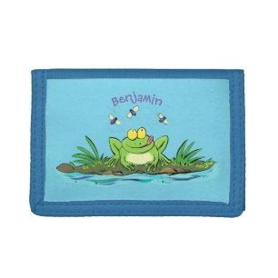 Cute green hungry frog cartoon illustration tri-fold wallet