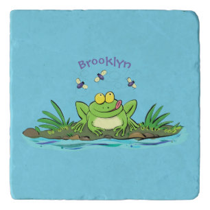 Cute green hungry frog cartoon illustration trivet