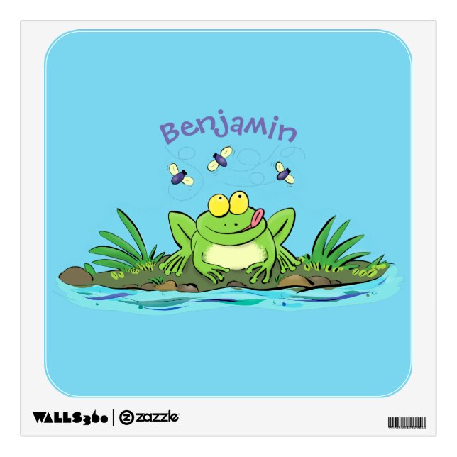 Cute green hungry frog cartoon illustration wall decal (Front)